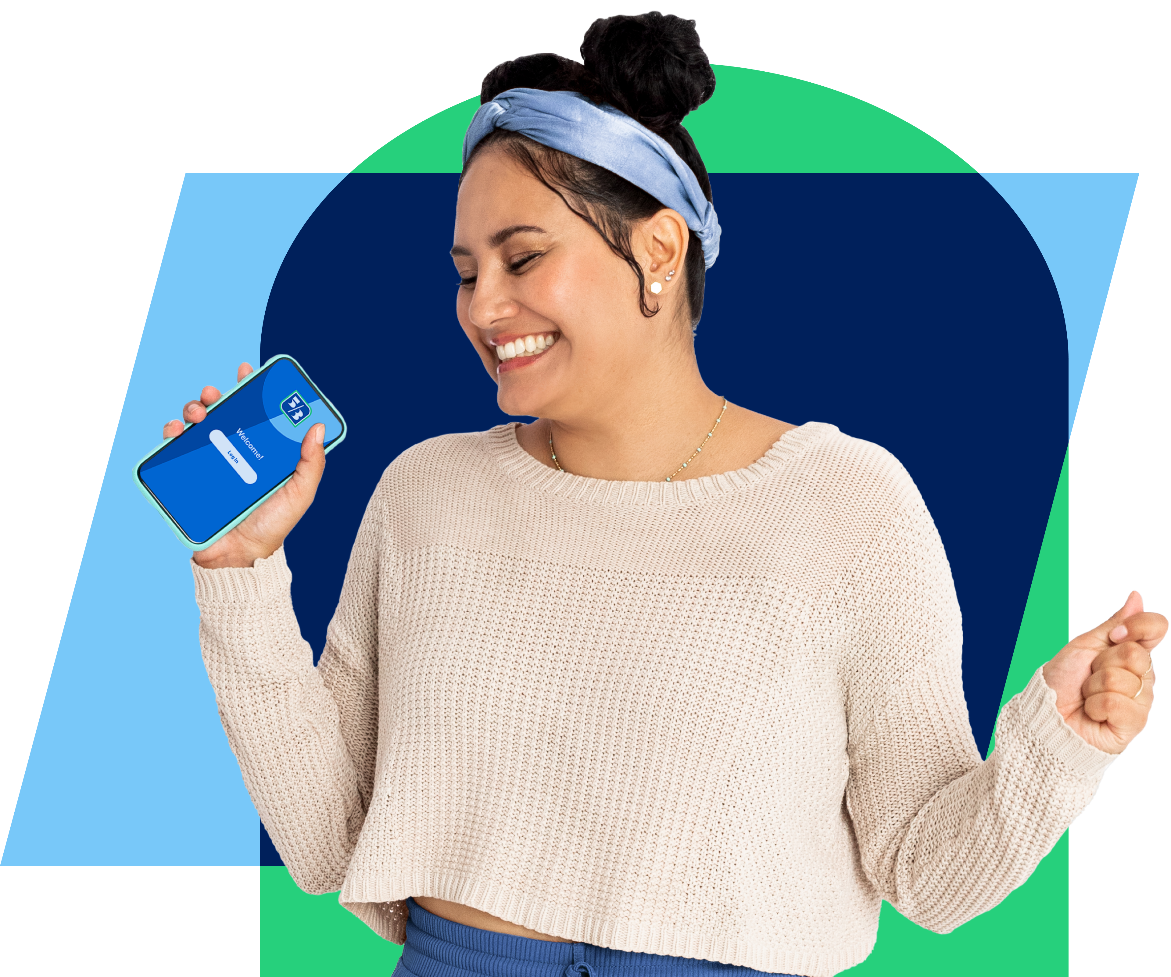 Woman smiling holding a phone 